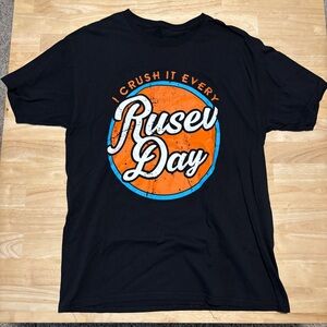 Rusev Day Unisex Black Graphic T-Shirt - Orange & Blue Logo